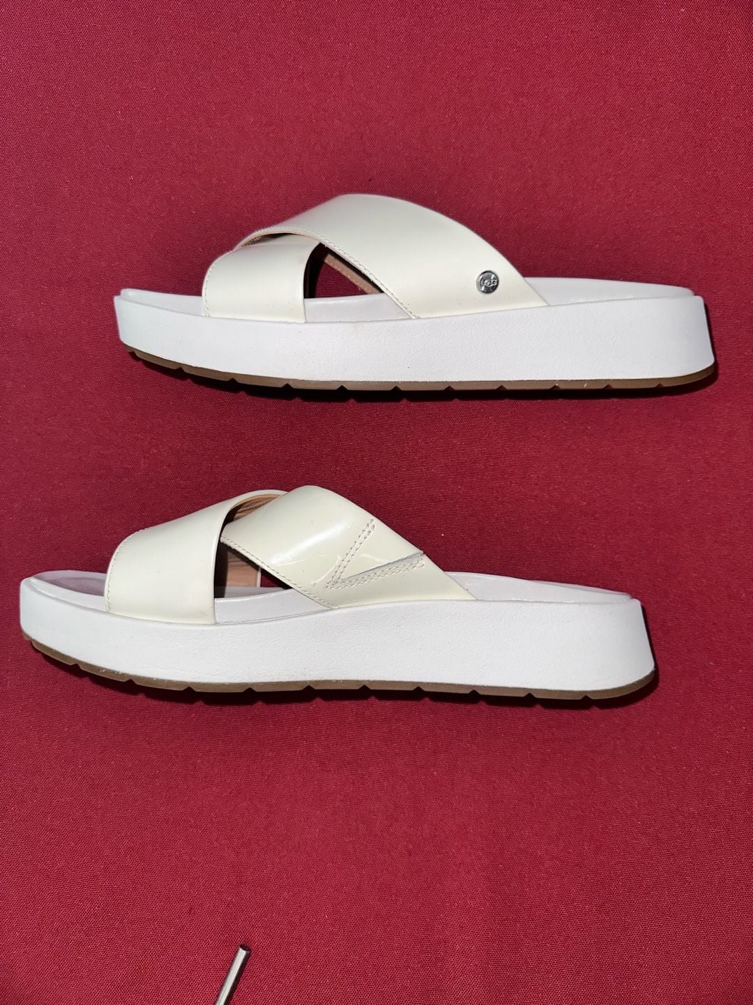 No 43 Ugg Cross Strap Platform Slide Sandals White Leather 4