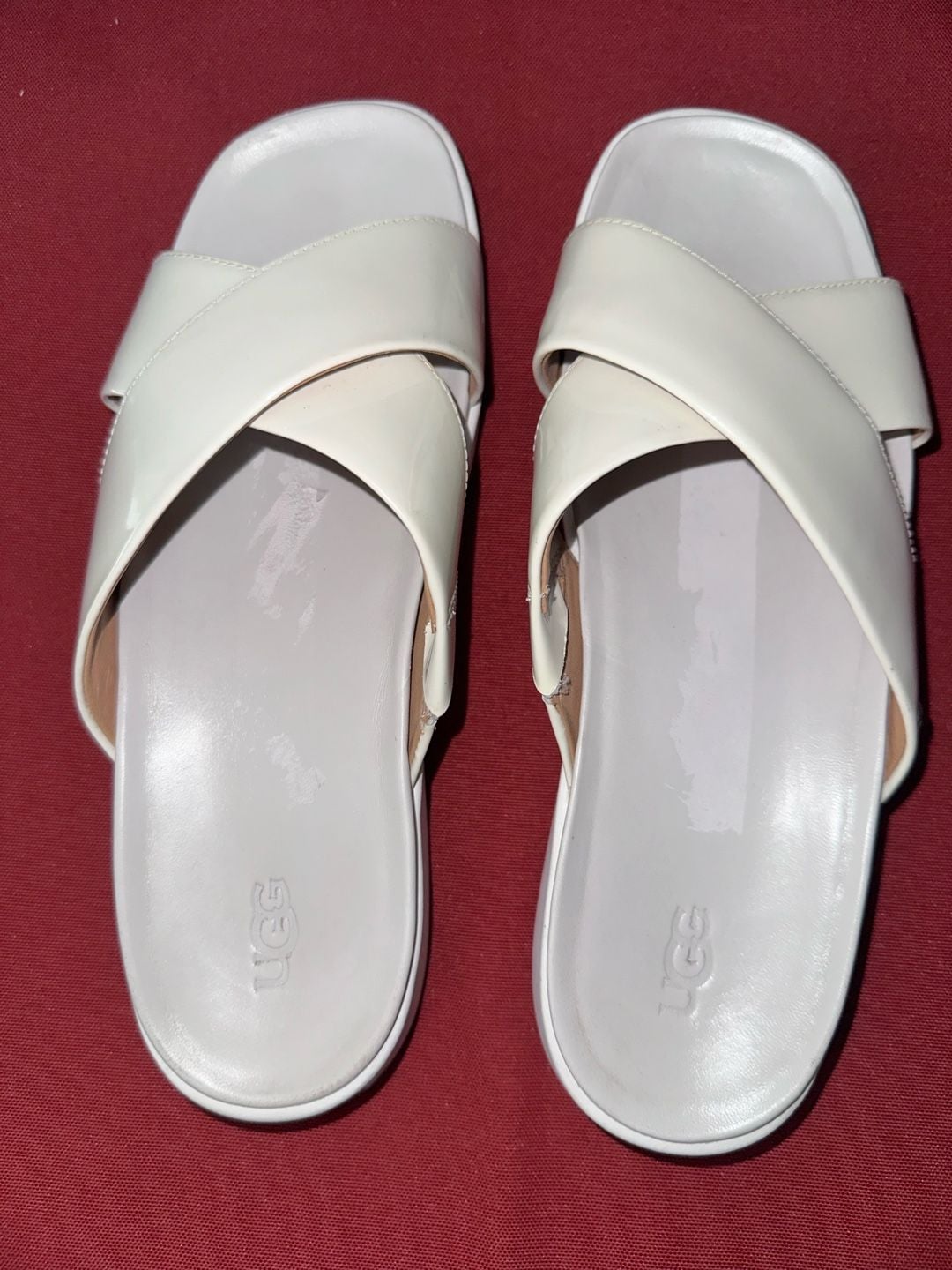 No 43 Ugg Cross Strap Platform Slide Sandals White Leather 6