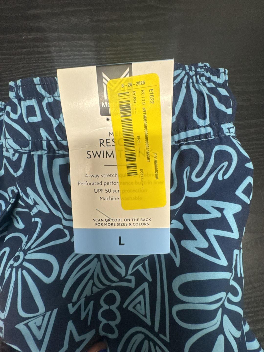 Member's Mark Men's Resort Swim Trunk Size L Blue Patterned 5