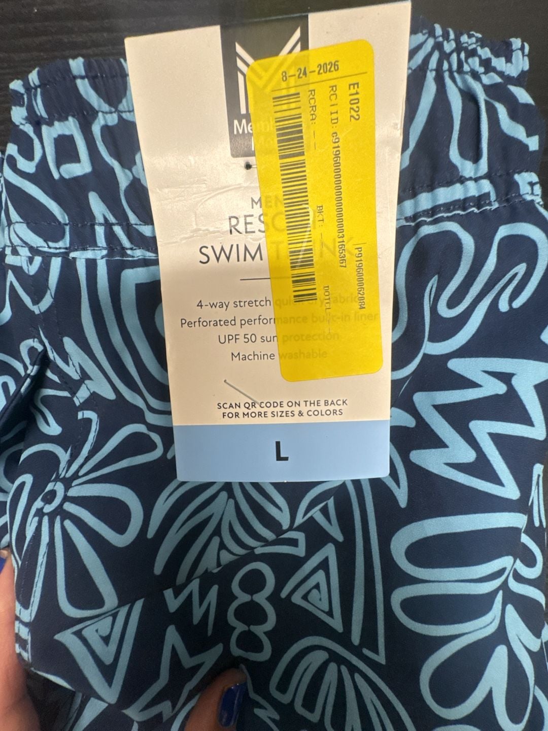 Member's Mark Men's Resort Swim Trunk Size L Blue Patterned 7