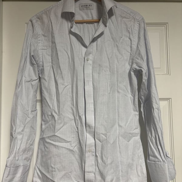 Ledbury Alden Long Sleeve Button Up Dress Shirt Size 15-85 Blue Check