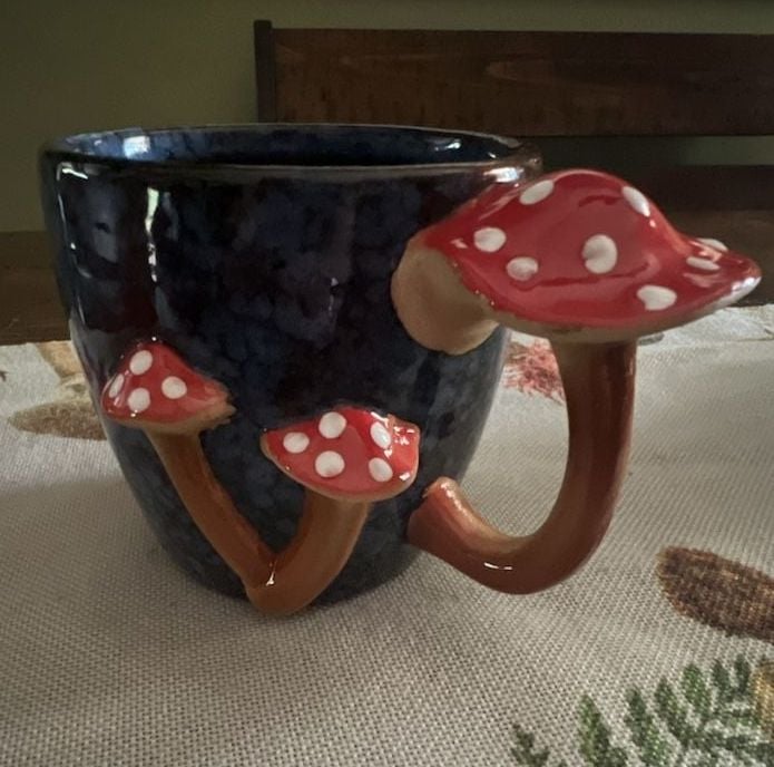 Blue Sky Clayworks Mushroom Mug Blue Red Polka Dot 1