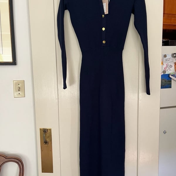 Meshki Abbey Buttoned Knit Midi Dress Size XXS Navy Blue New