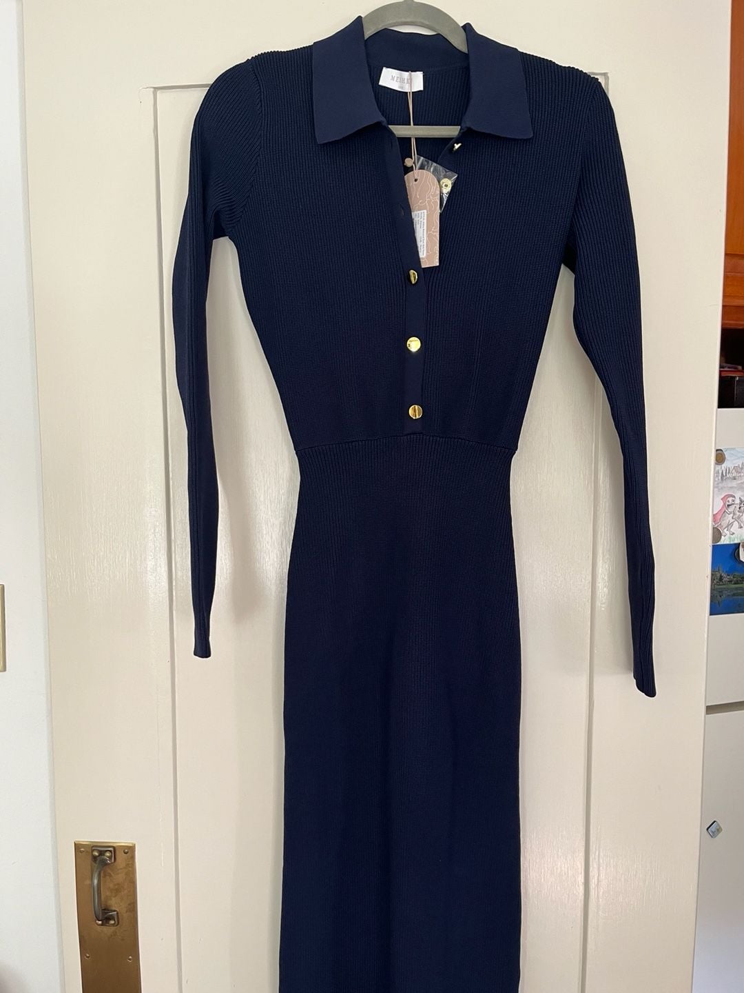 Meshki Abbey Buttoned Knit Midi Dress Size XXS Navy Blue New 8