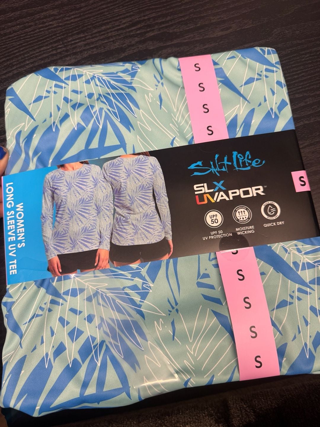 Salt Life SLX UVapor Long Sleeve UV Tee Size S Blue Palm 3