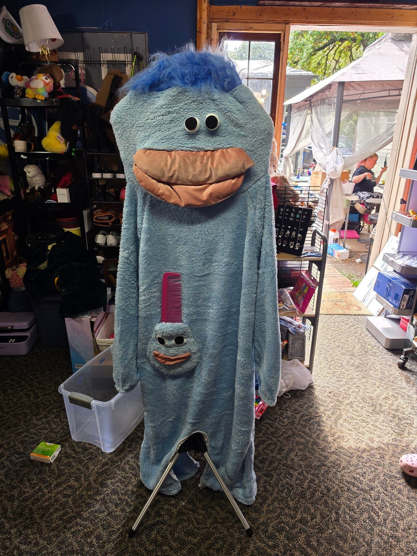 Funny Big Mouth Monster Onesie Large Blue Fleece 1