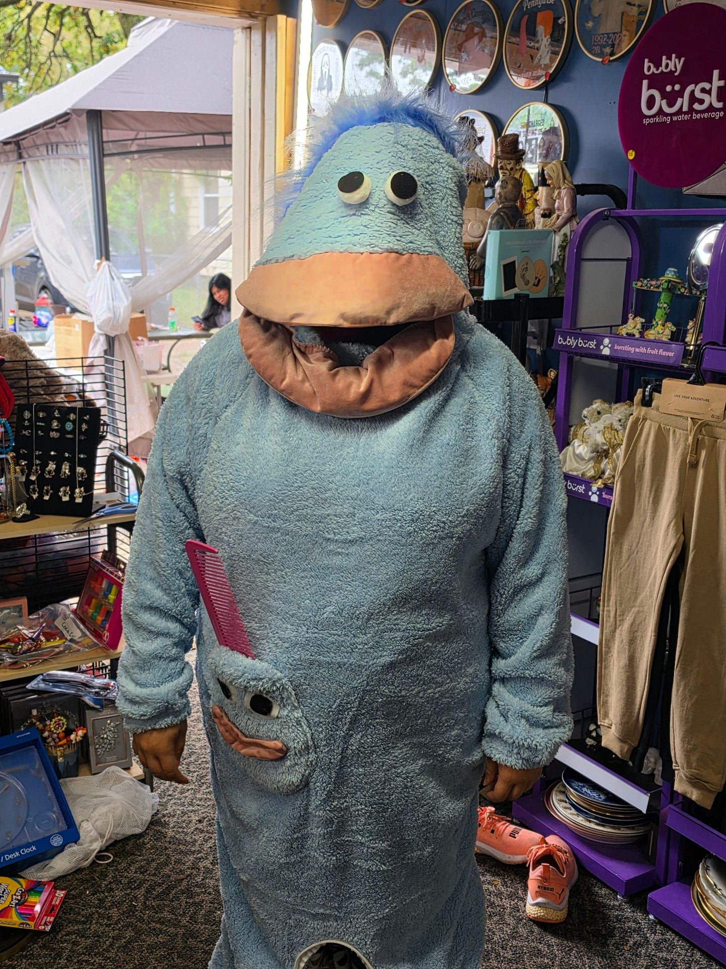 Funny Big Mouth Monster Onesie Large Blue Fleece 4