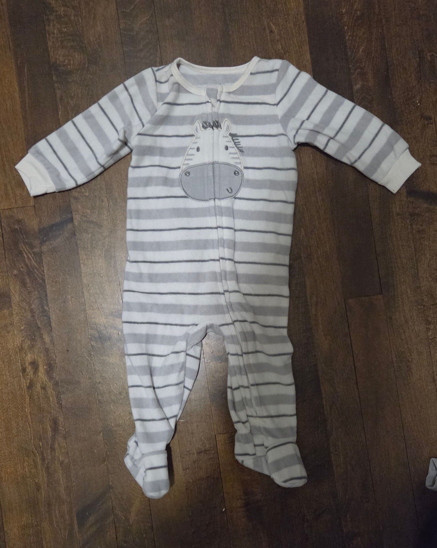 Headquarters Footed Sleep and Play Size 9M Gray Zebra Striped Fleece 2