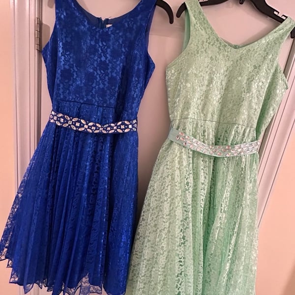 Lace Party Dress Set Rhinestone Belt Royal blue, Mint Green