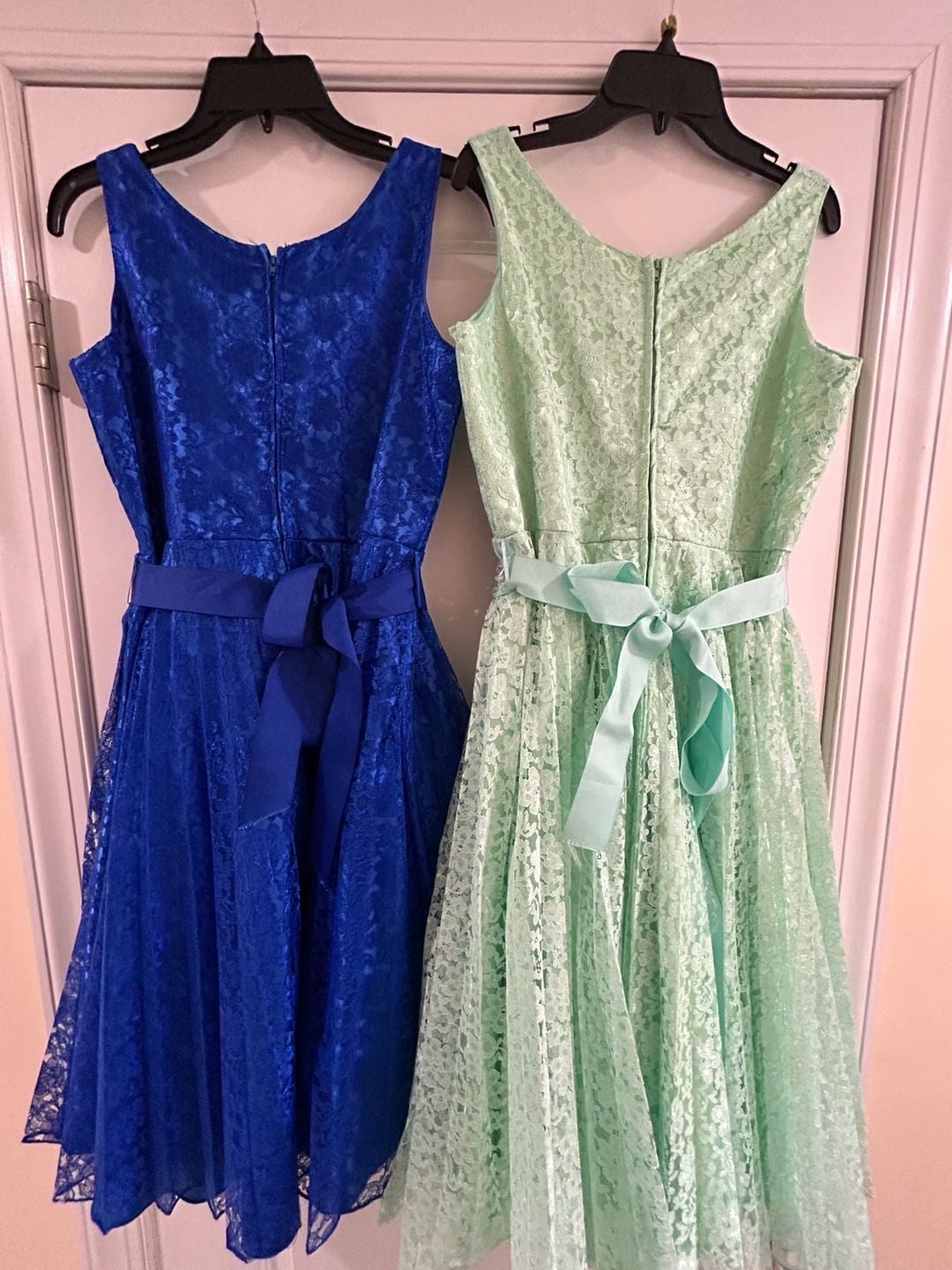 Lace Party Dress Set Rhinestone Belt Royal blue, Mint Green 2
