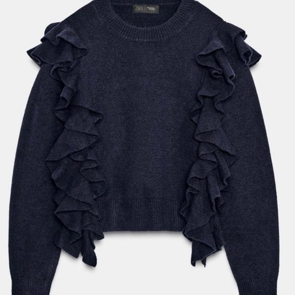 Zara Ruffled Knit Sweater Navy Blue