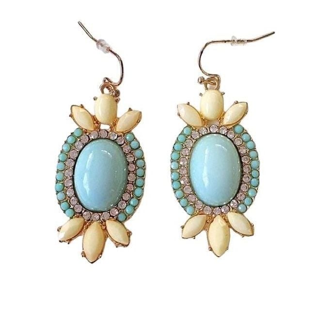 Blue/Yellow Oval Statement Earrings 2