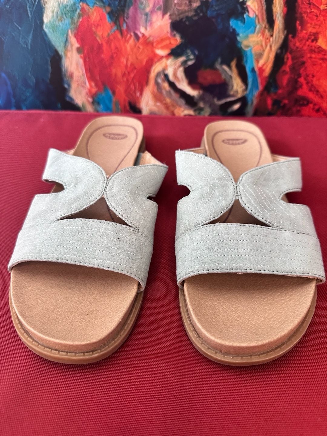 No.44 Dr. Scholl's Kourtney Flat Slide Sandals Size 8.5M Light Green Fabric 2