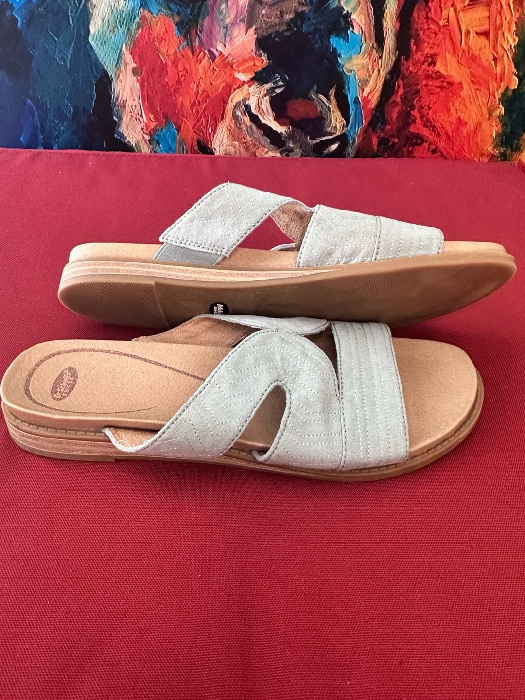 No.44 Dr. Scholl's Kourtney Flat Slide Sandals Size 8.5M Light Green Fabric 3