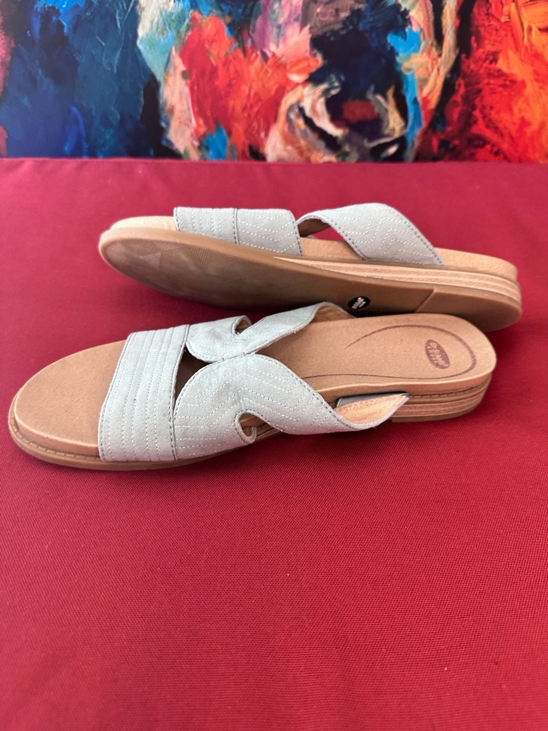 No.44 Dr. Scholl's Kourtney Flat Slide Sandals Size 8.5M Light Green Fabric 4