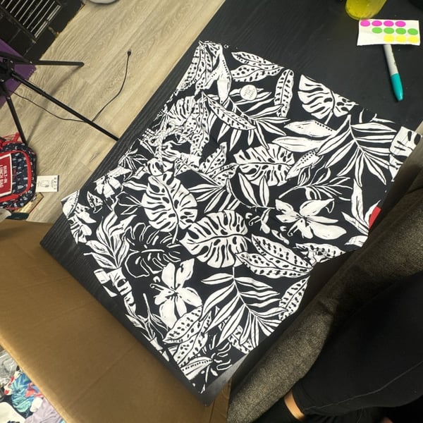 Member's Mark Swim Trunk Size XL Black White Tropical Leaf Print