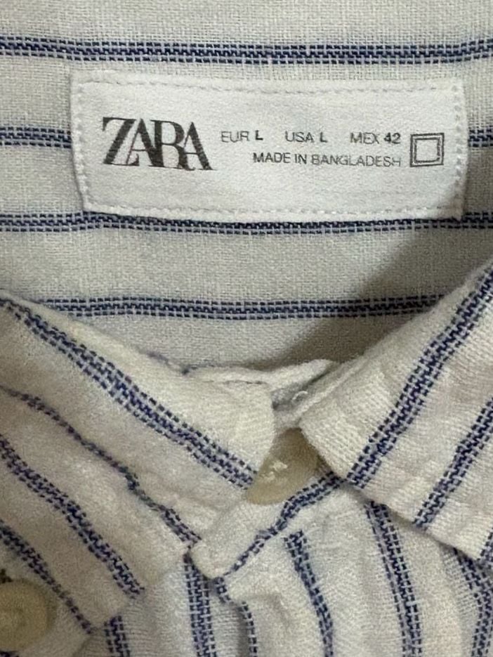Zara Striped Long Sleeve Button Down Shirt Size L White Blue 3