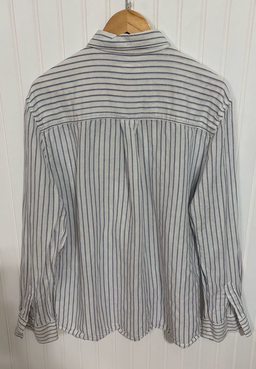 Zara Striped Long Sleeve Button Down Shirt Size L White Blue 4