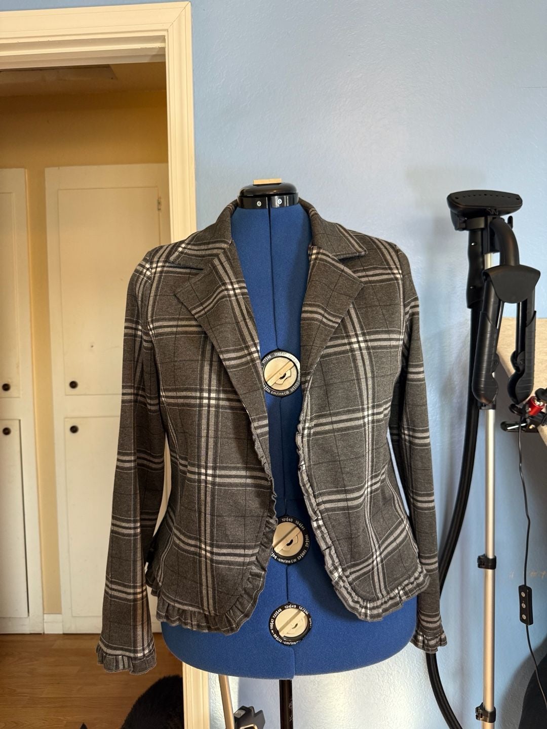 Grace Karin XXL Plaid Open Front Blazer Ruffle Hem Bell Cuff Plus Stretch nwt 2
