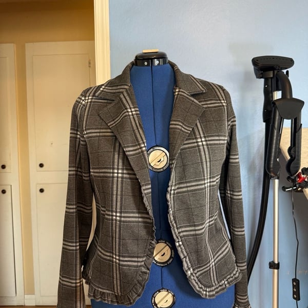Grace Karin XXL Plaid Open Front Blazer Ruffle Hem Bell Cuff Plus Stretch nwt