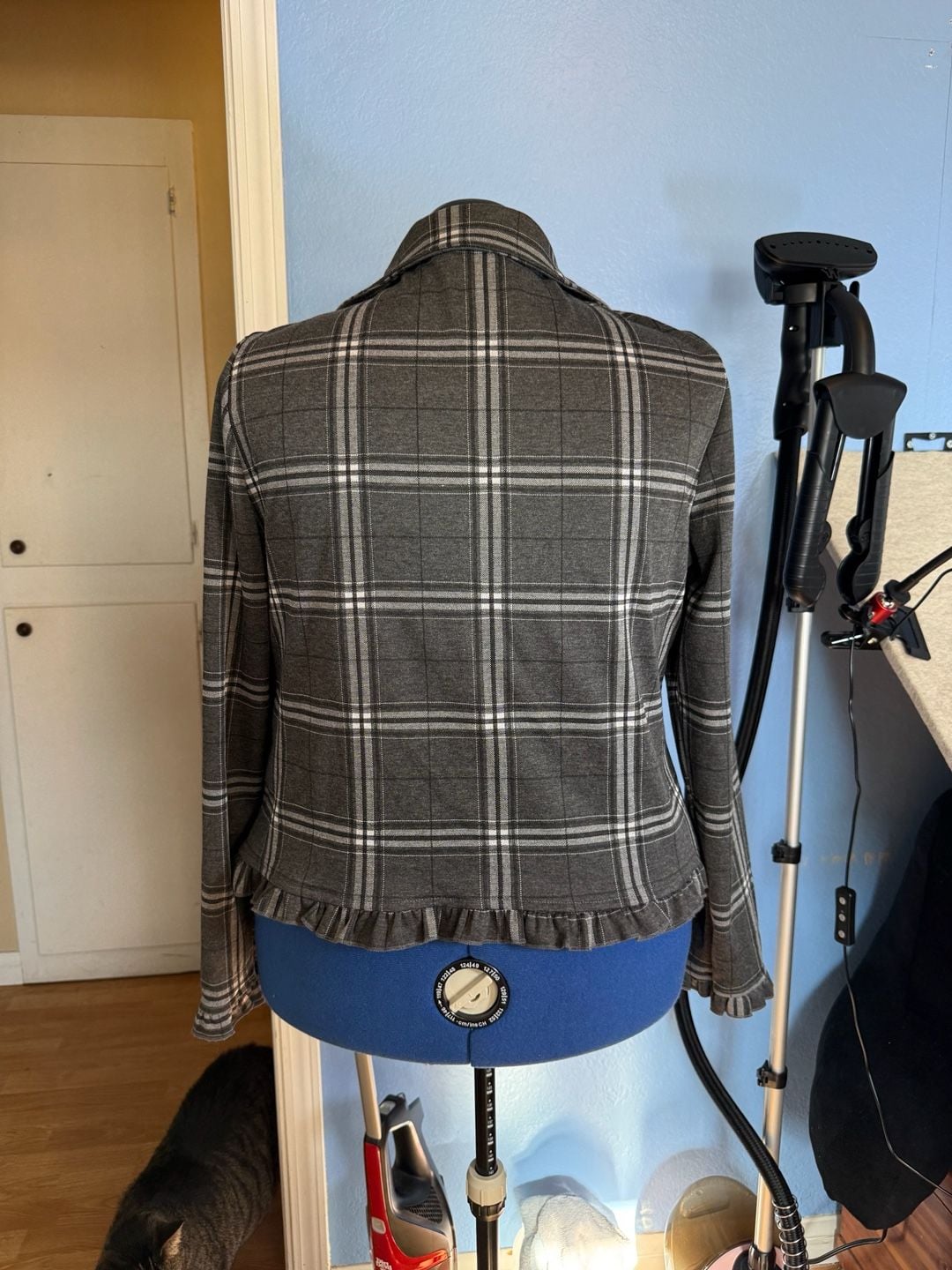 Grace Karin XXL Plaid Open Front Blazer Ruffle Hem Bell Cuff Plus Stretch nwt 11