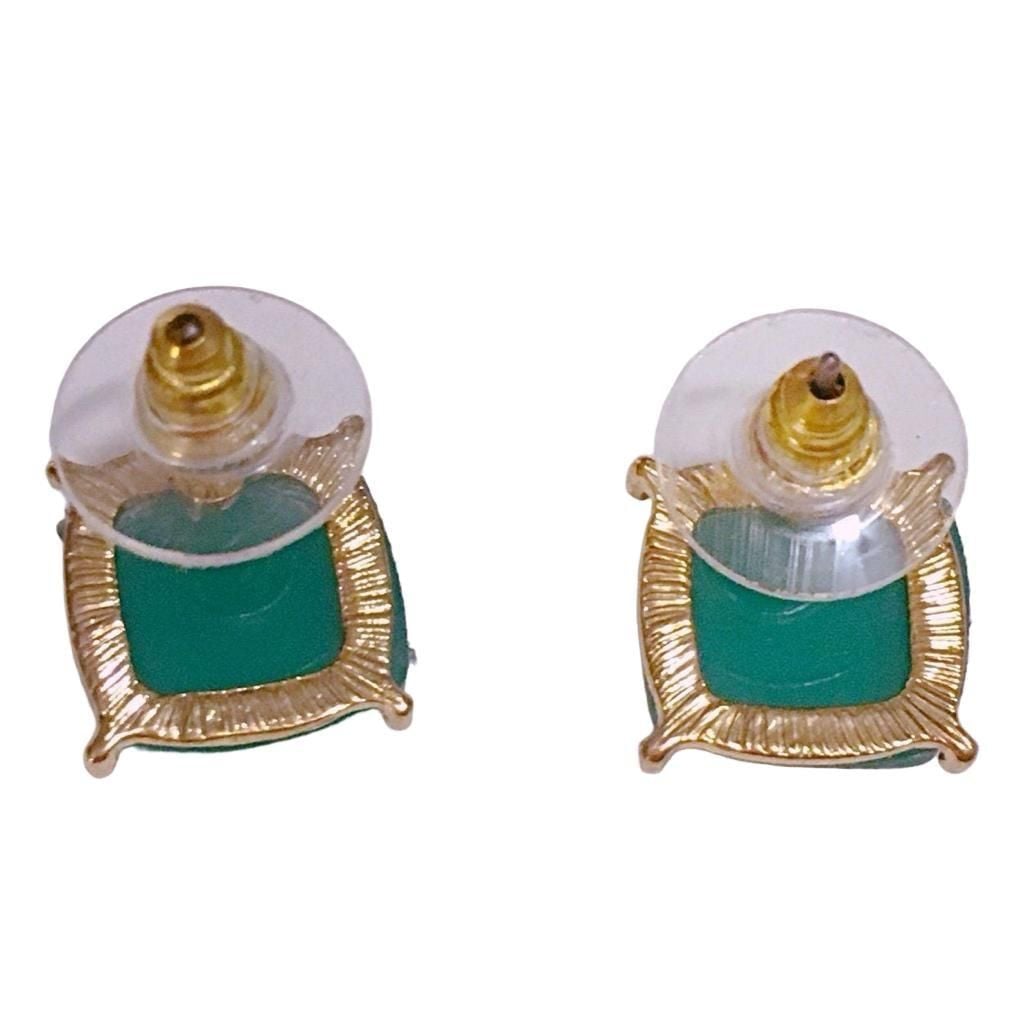 Gold Tone Square Post Earrings- Teal 4