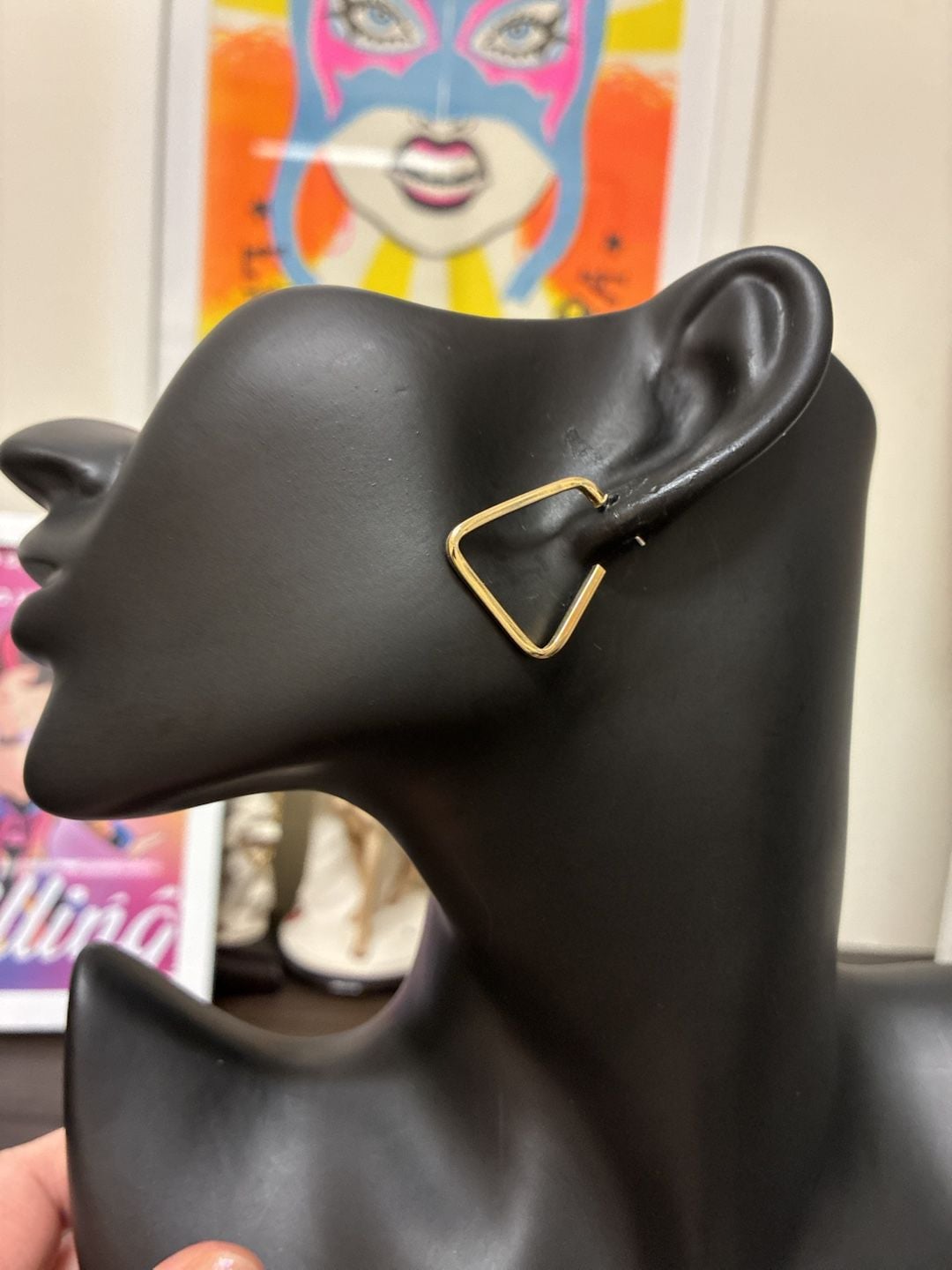 Gold Minimalist Triangle Hoop Earrings 3