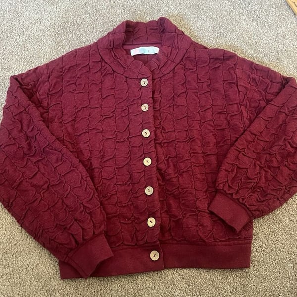FP Beach Sunny Sweater Bomber Size XS Red Wine Burgundy Textured