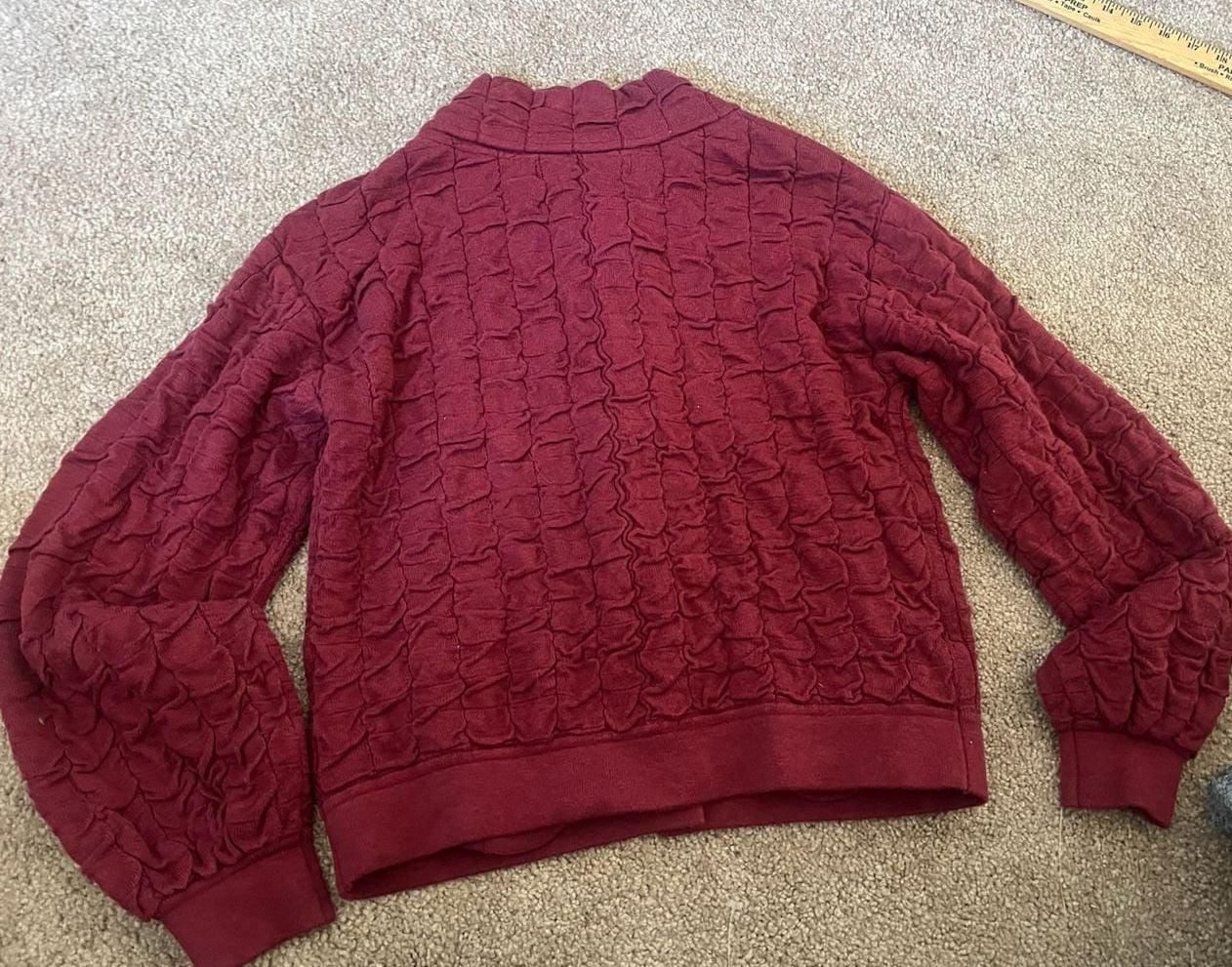 FP Beach Sunny Sweater Bomber Size XS Red Wine Burgundy Textured 3