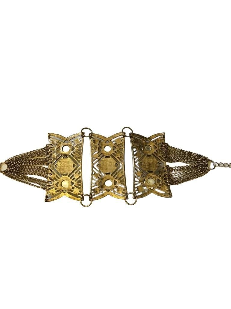 Gold Tone Beaded Chain Black & White Station Bracelet 8