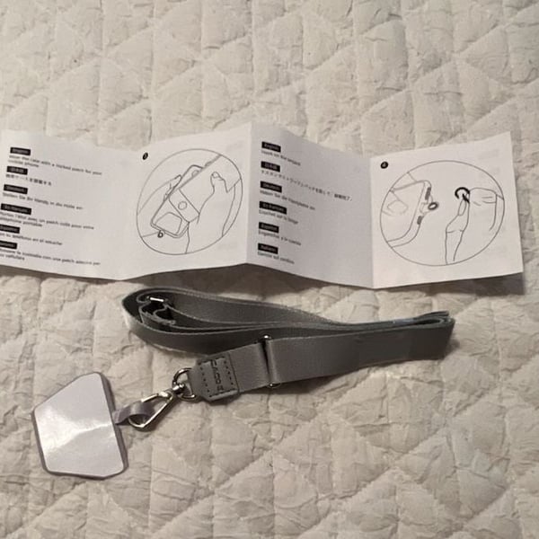Mobile Phone Strap With Patch Gray New