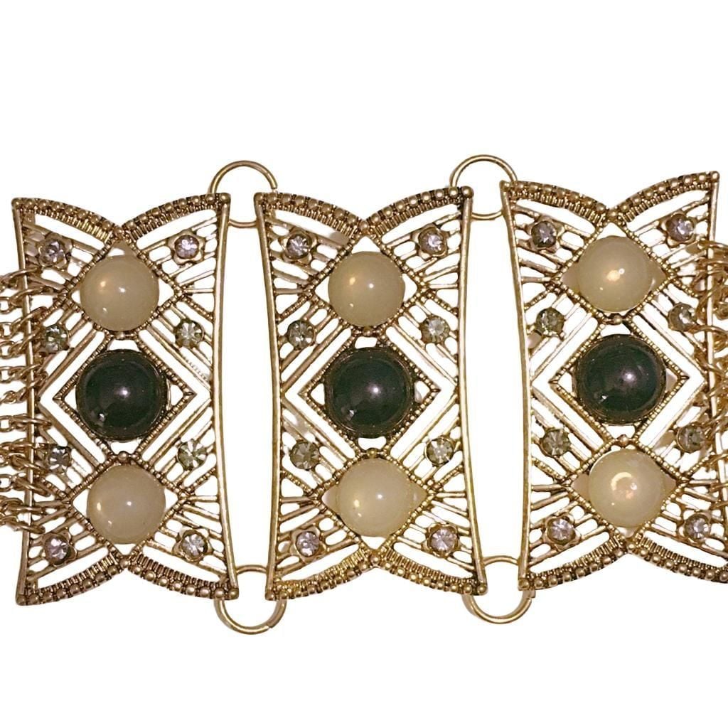 Gold Tone Beaded Chain Black & White Station Bracelet 4