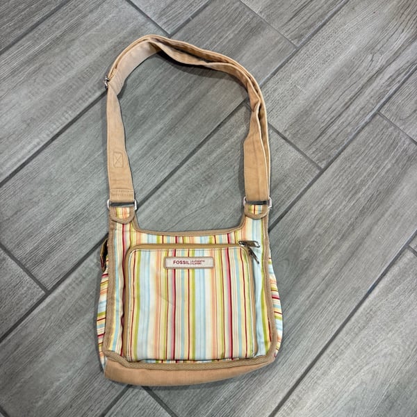 Fossil Multicolor Striped Canvas Crossbody Bag