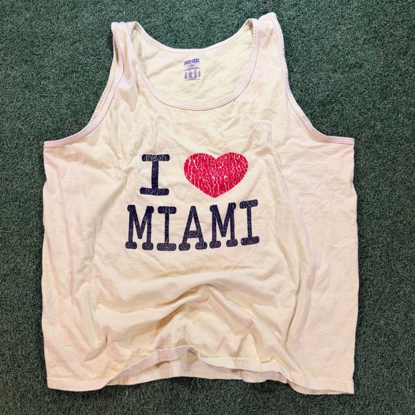 Jerzees I Love Miami Tank Top Size L Yellow Graphic Souvenir