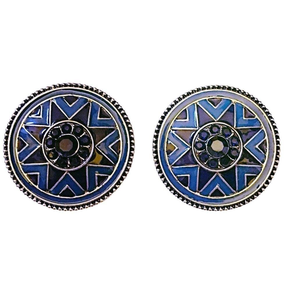 Blue & Navy Sunburst Round Post Earrings 4