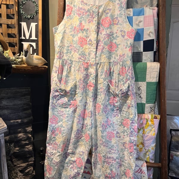 Laura Ashley Floral Jumpsuit Large Cotton Vintage