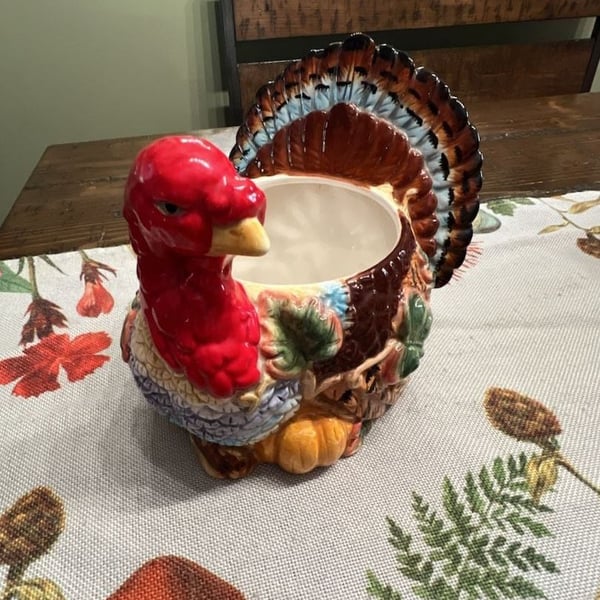Ceramic Turkey Thanksgiving Planter Centerpiece