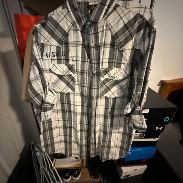 Helix Plaid Western Shirt Size XL Black White Pearl Snap Long Sleeve