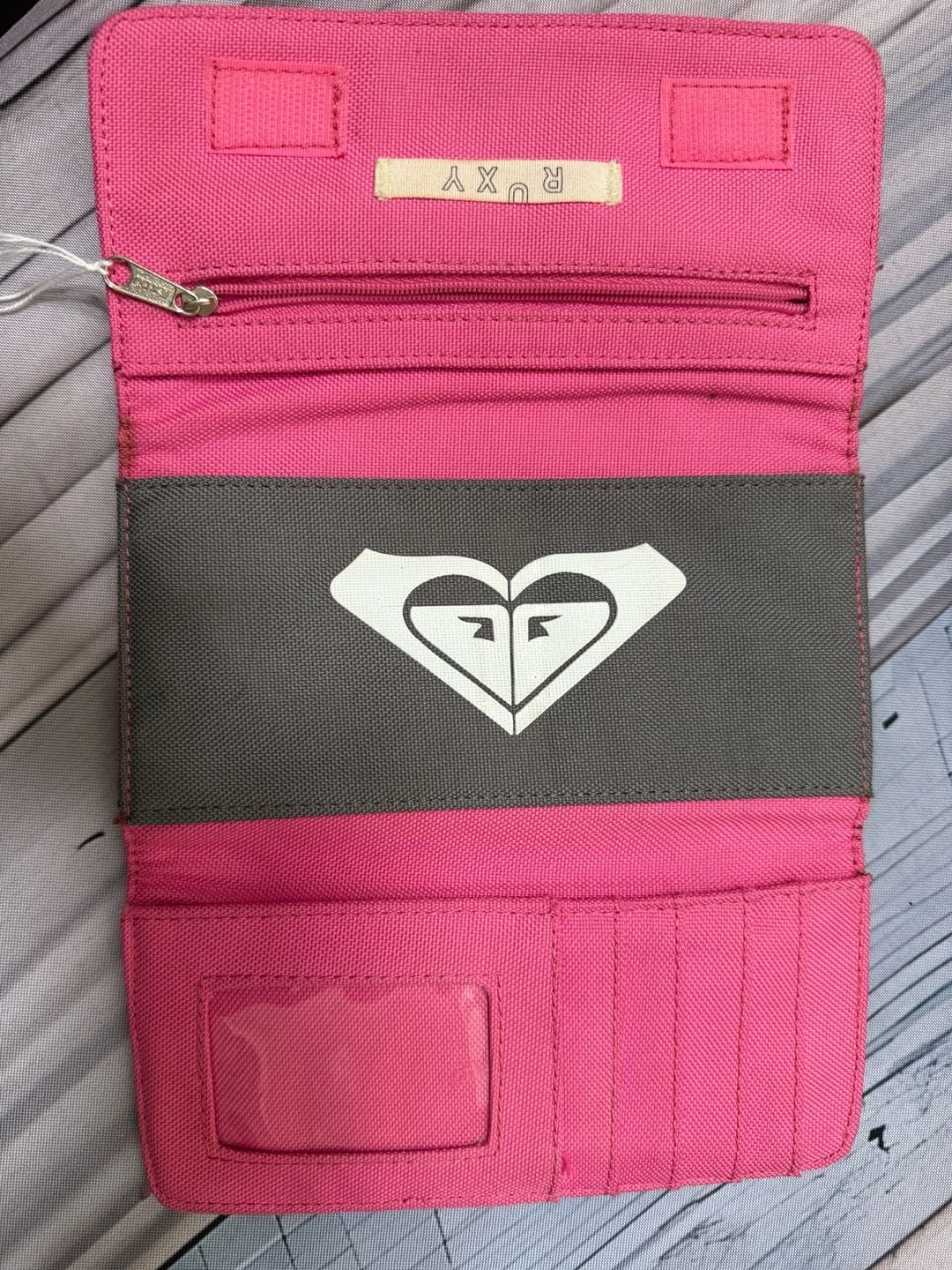 Roxy Trifold Wallet Brown Pink Logo Canvas Hook And Loop 3