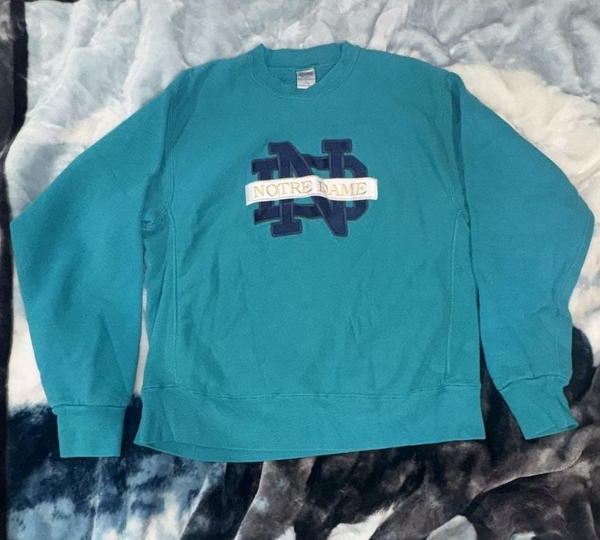 Vintage 90s Crable Sportswear Notre Dame Sweatshirt Size X-Large Teal 2