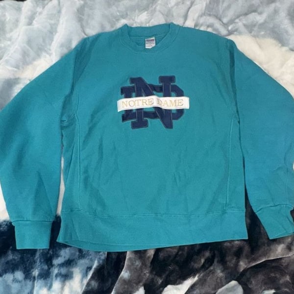 Vintage 90s Crable Sportswear Notre Dame Sweatshirt Size X-Large Teal