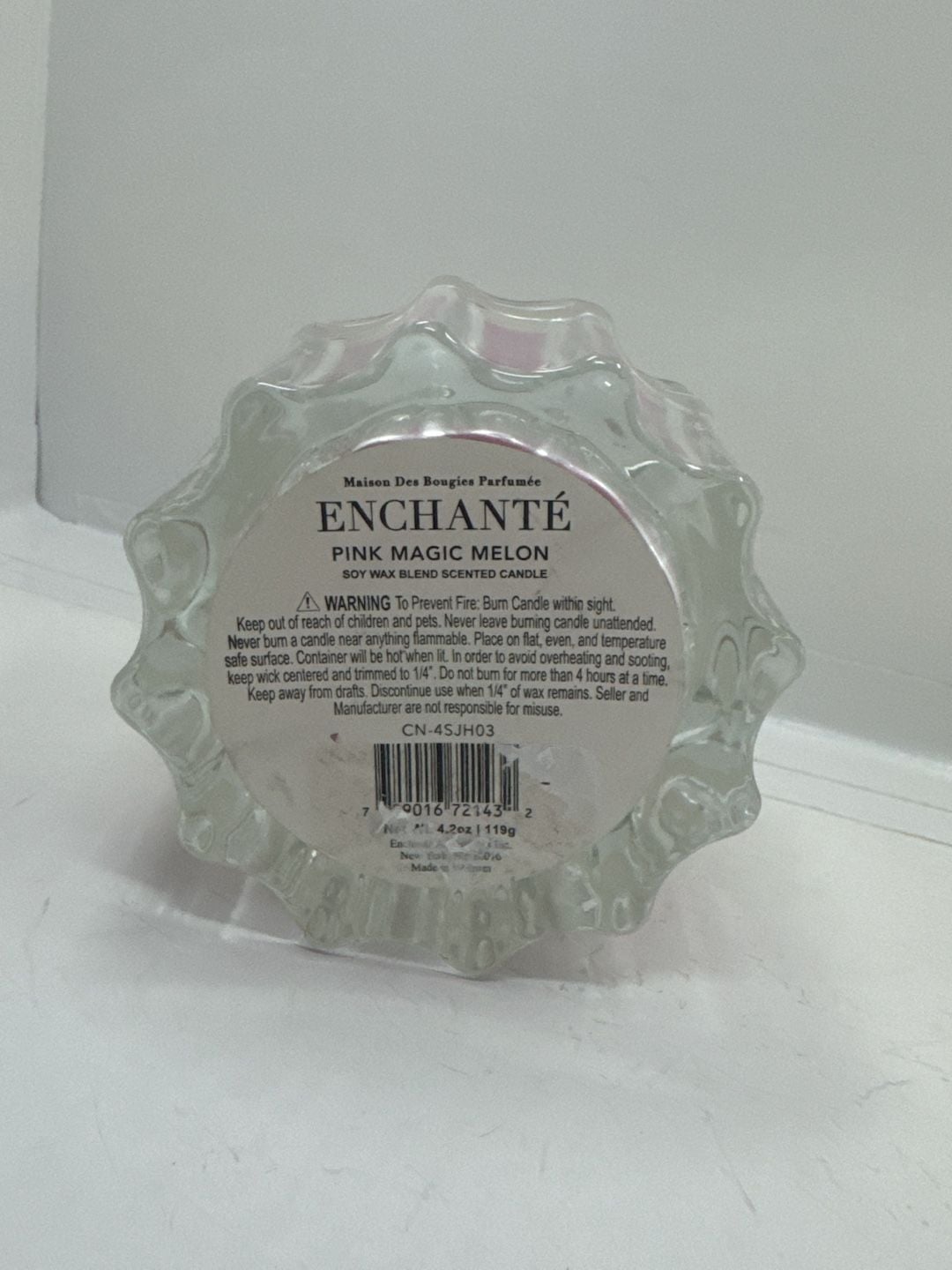Enchanté Pink Magic Melon Scented Candle Glass Jar With Ghost Lid 4