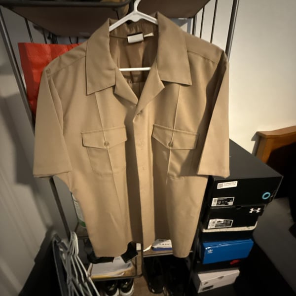 US Navy Flying Cross Khaki Short Sleeve Shirt Large Tan Uniform