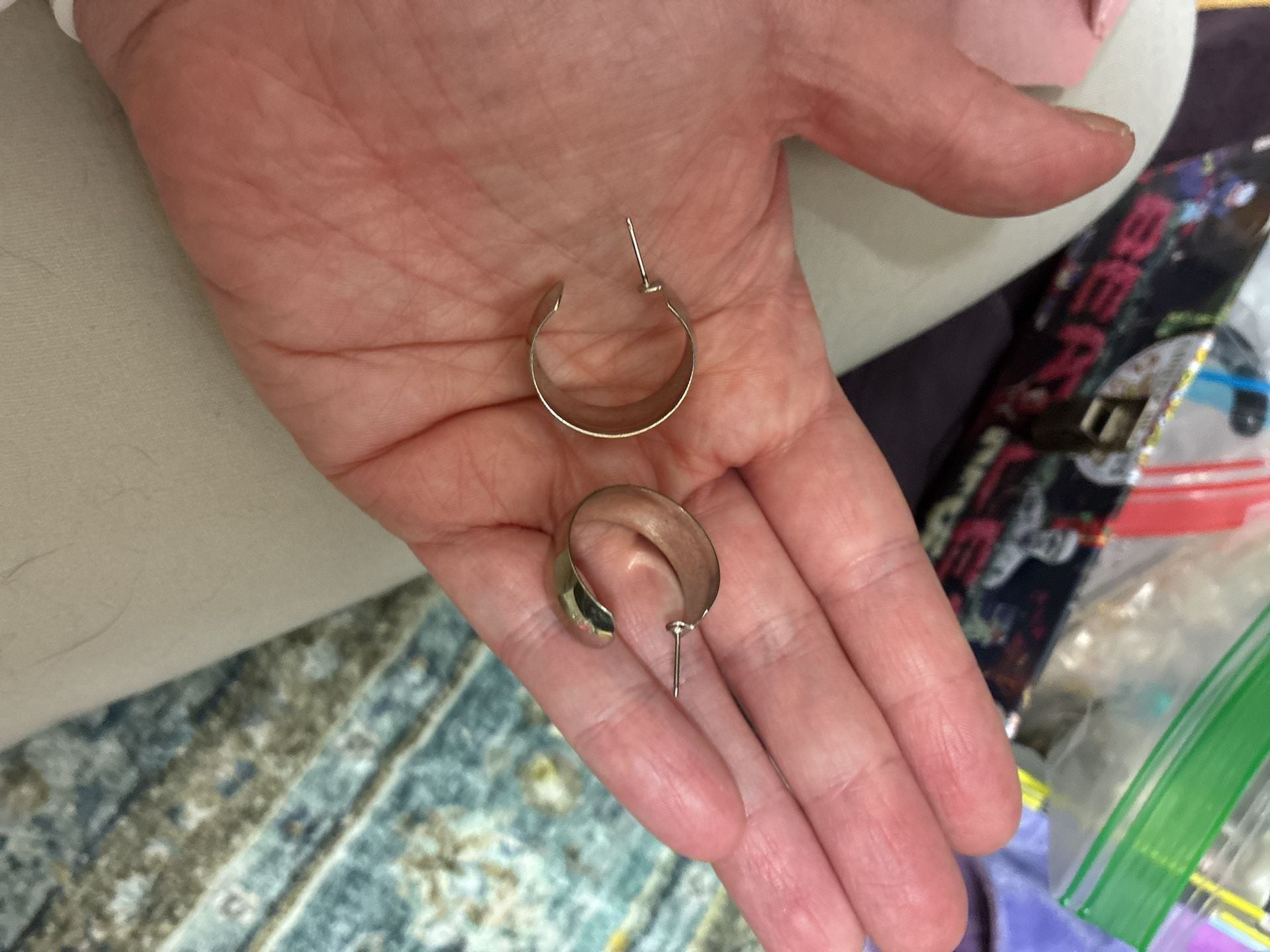Unbranded Silver Wide Thick Hoop Earrings 5