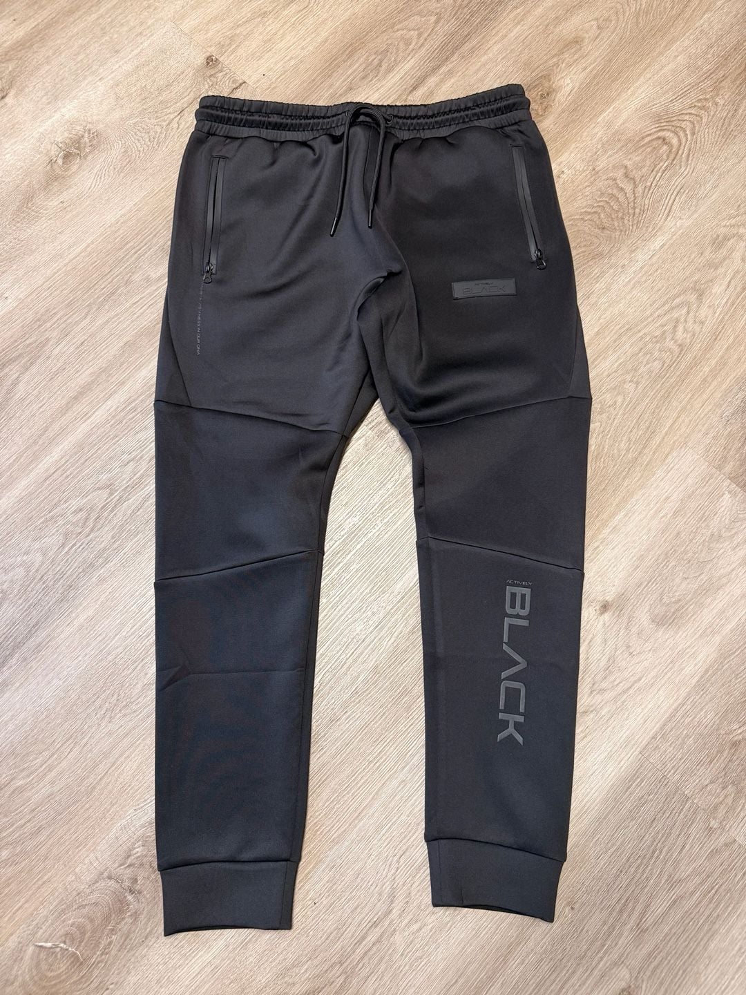 Actively Black Tracksuit Size L Black Tech Fleece Zip Hoodie Joggers 1