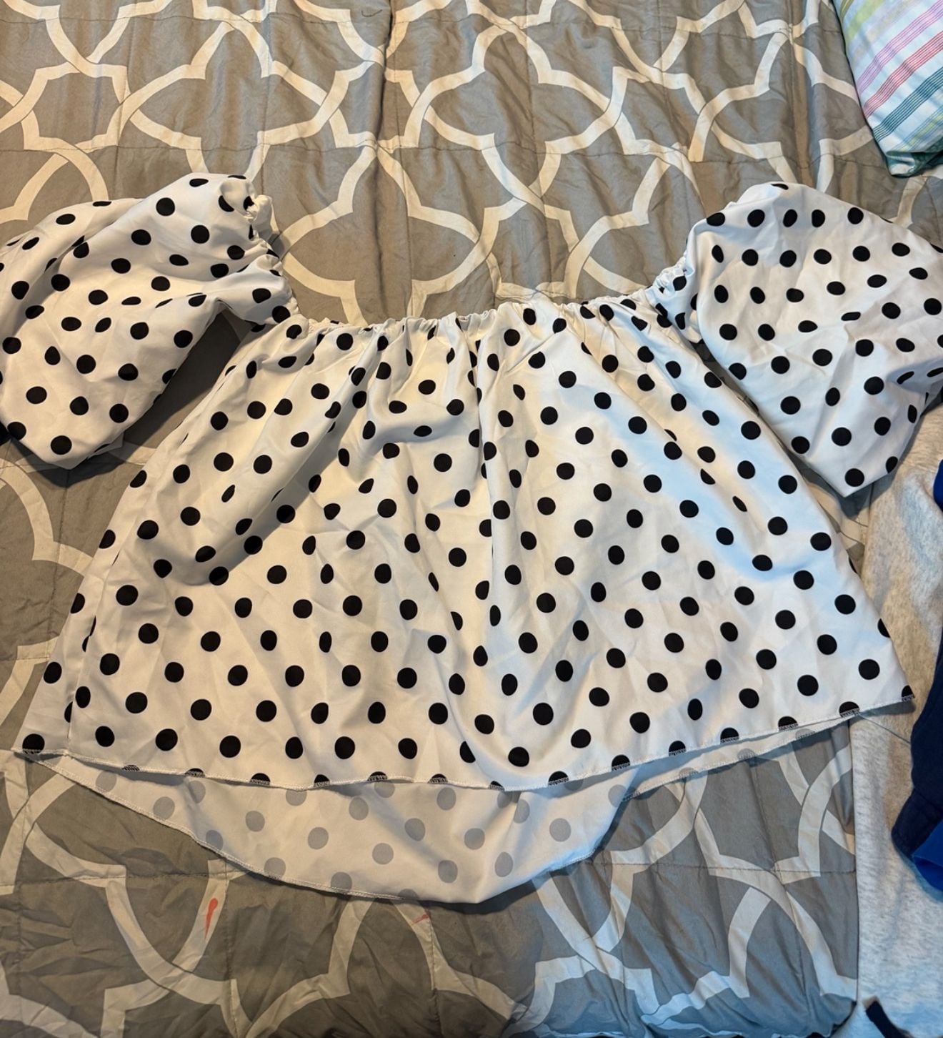 Women's Polka Dot Contrast Color Ruffle Off Shoulder Top, Suitable For Beach & Casual Daily Wear, Spring/Summer White Vacation 4