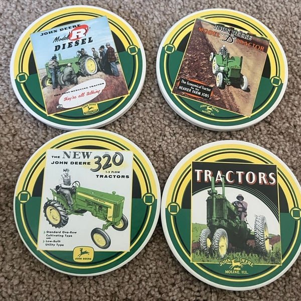 John Deere Absorbent Ceramic Coasters Set of 4 with Tin