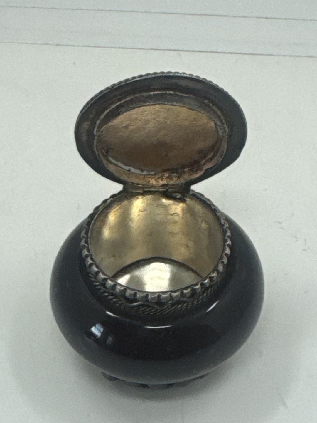 Vintage Glass & Metal Trinket Box Ornate Hinged Pill Snuff Jar 4