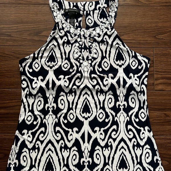 INC International Concepts Halter Top Size L Black White Medallion Beaded