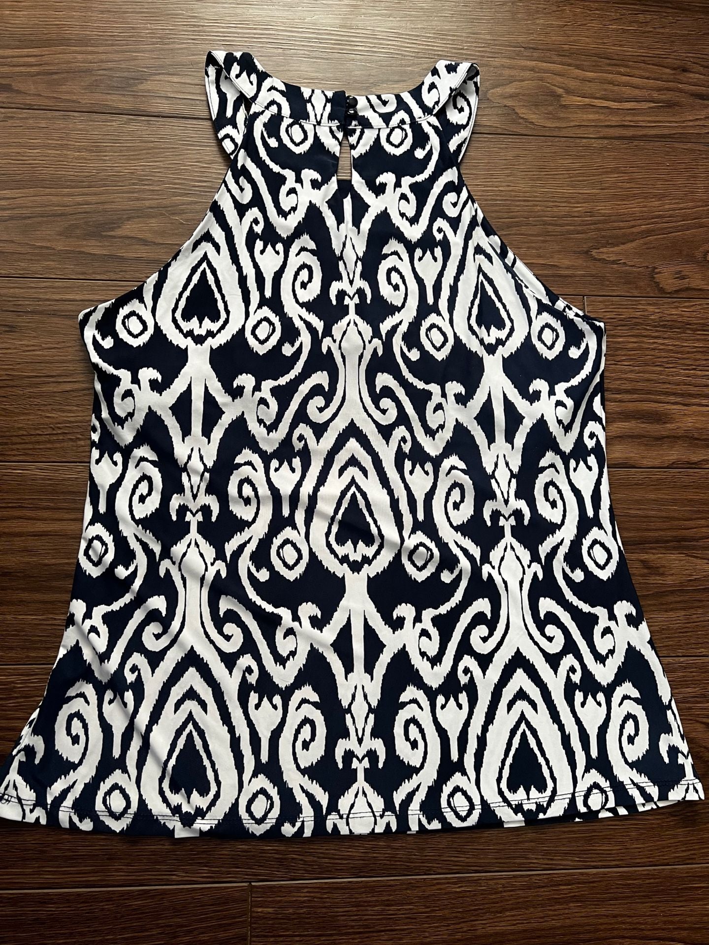 INC International Concepts Halter Top Size L Black White Medallion Beaded 3